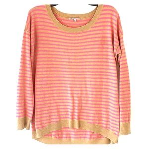 Gap pink tan stripe sweater dolman sleeve hi low